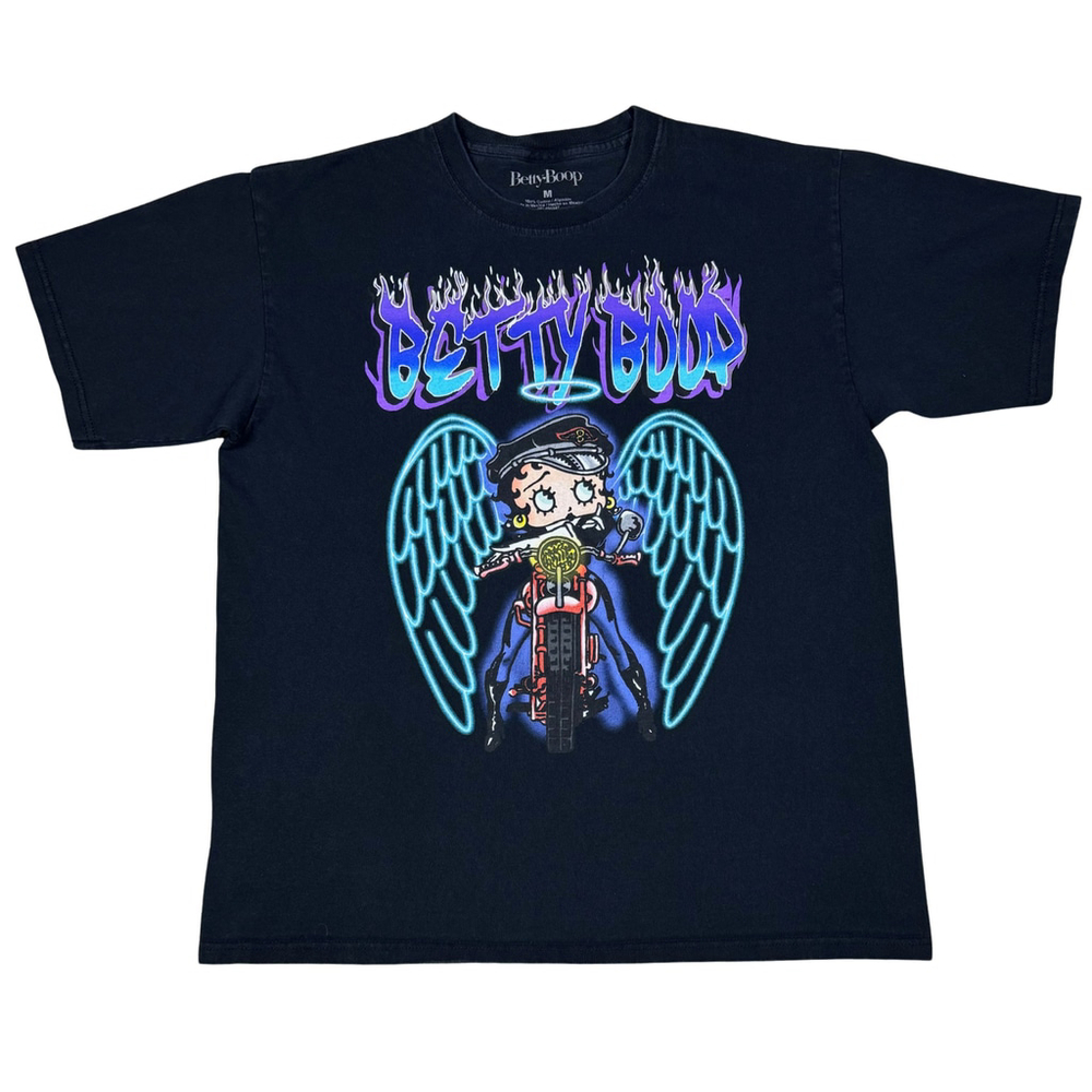 Betty Boop Womens Shirt Motorcycle Biker Angel Flame Sz Medium Black Multicolor‎